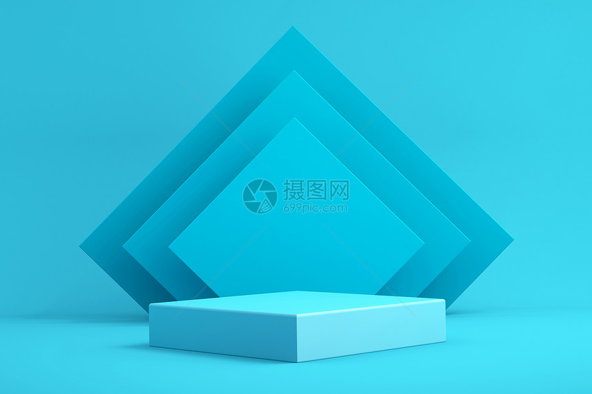 蓝色的庆典金属3d模拟用于产品展示的讲台蓝背景3d投影的d背景图片