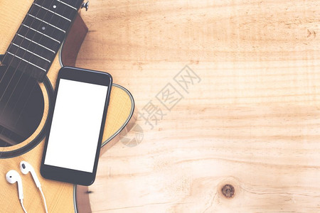 吉他最高视觉音乐概念显示屏幕的手机白色古典复图片