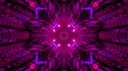 闪迪3d插图光学幻象抽背景粉色和紫的荧光线颜有闪和点在远方隧道内形成几何模式发光细胞以闪亮灯三维插图未来派荧光的错觉设计图片