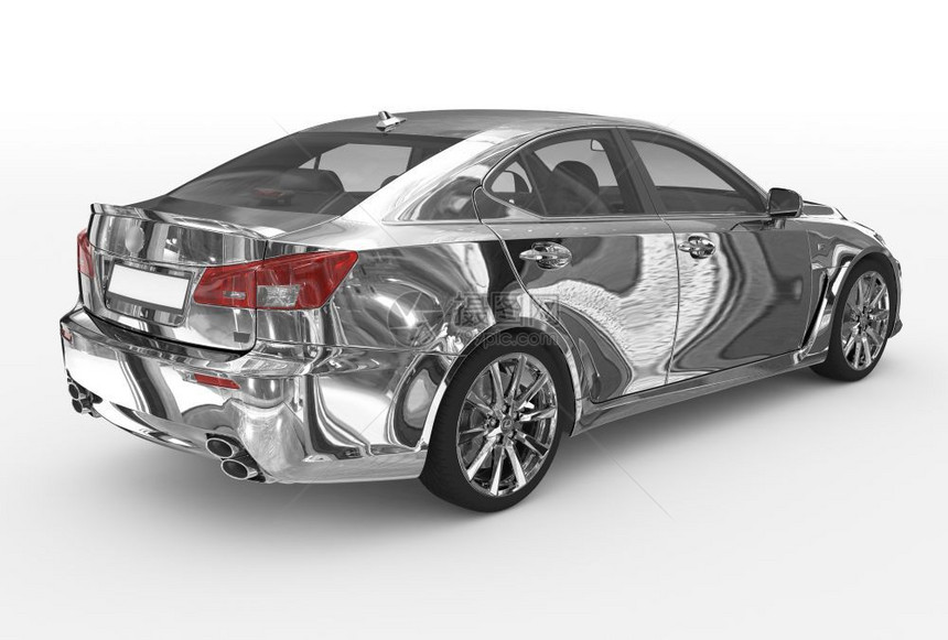 反思车轮明亮的白色铬透明玻璃背右侧视图3D图片