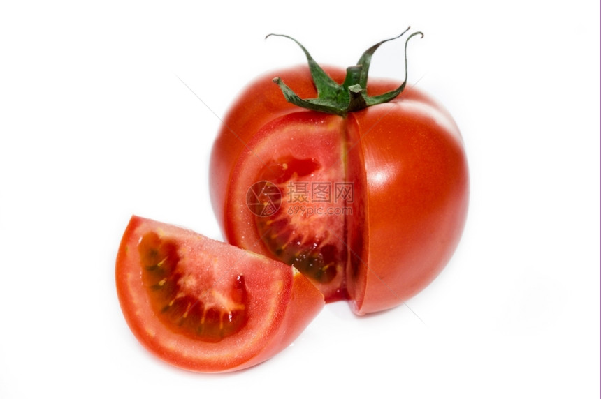吃新鲜西红柿白底孤立于闪亮的园艺水果图片
