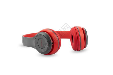 红色耳机现代设计在白色背景上隔离的红色无线耳机工作室声音的设计图片