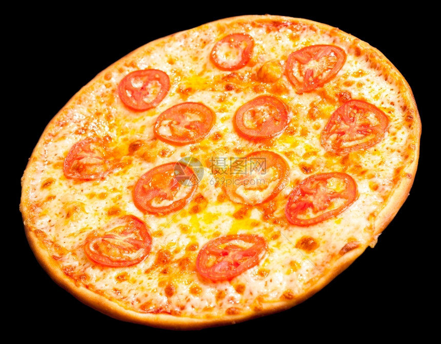 波德希瓦洛夫圆圈有番茄的比萨饼孤立在黑色上美味的图片