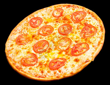 波德希瓦洛夫圆圈有番茄的比萨饼孤立在黑色上美味的图片