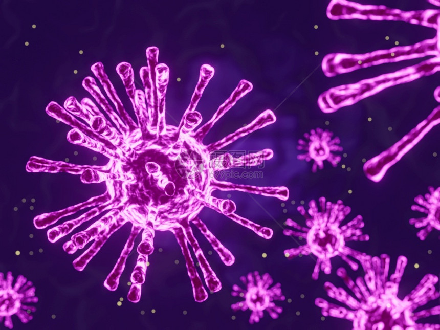 科学生物covid19在细胞环境中漂浮的冠状爆发紫背景上分离的抽象矢量3d微生物图片