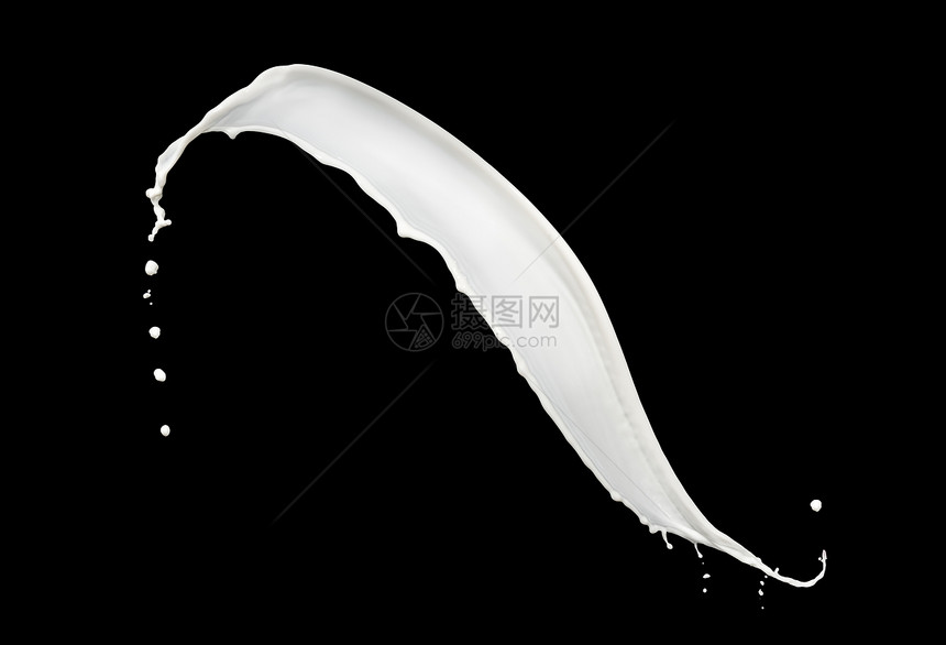 溅黑色背景孤立的牛奶喷洒健康钙图片