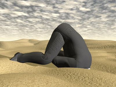 空腔男人强调生意把他的头埋在沙中云端的一天沙漠里3D化身图片