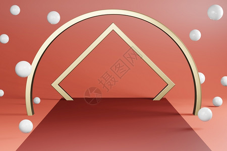 白色红色球倒影冠军金环背景红色地毯3上有白球装饰的金环背景展示奖设计图片