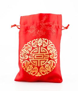 白色背景上印有风格的红布袋或AngPow包生活开花图片