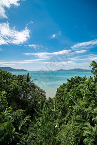 泰国普吉热带岛屿前景和海滩上有绿树泰国普吉风景优美丽的假期图片