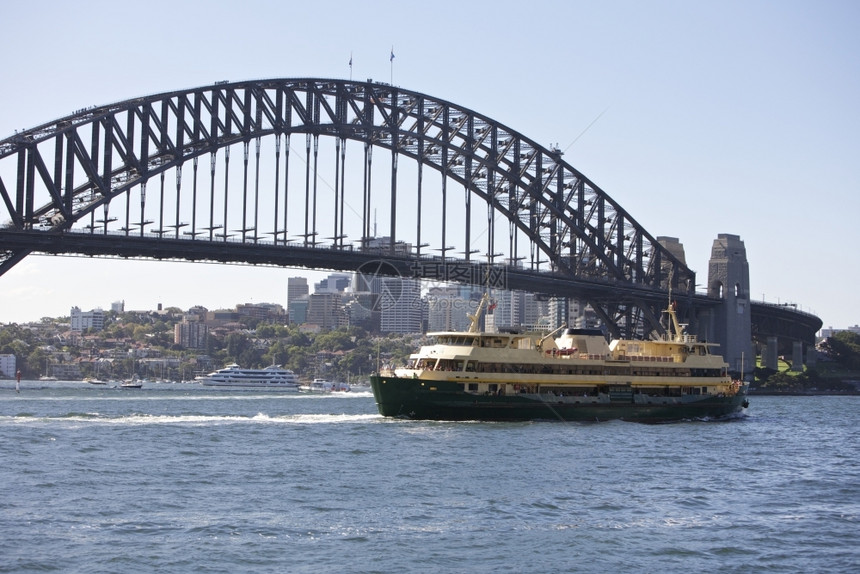 城市著名的悉尼港桥和在澳大利亚悉尼的渡轮船建造旅游图片