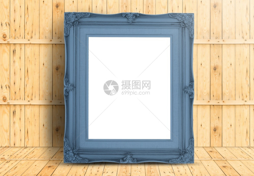 边界木地板和墙上的白蓝色文身架Template模型添加设计木材网站图片