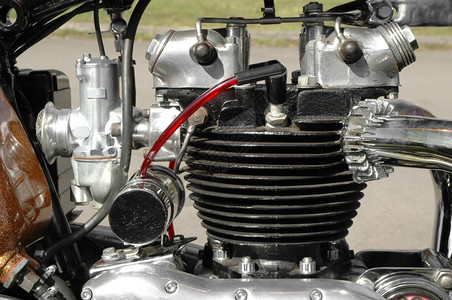 历史性摩托车旧式摩托车发动机细节汽油污染气体背景