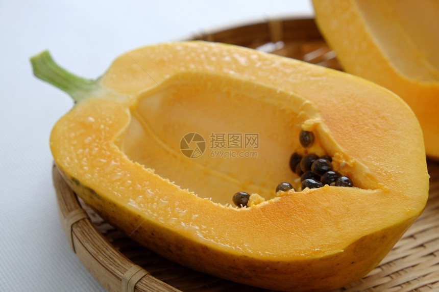 白色背景的木瓜热带水果越南农产品丰富的纤维和生素ACE使心脏健康预防神乐硬化症消系统有益通营养越南的乙吃图片
