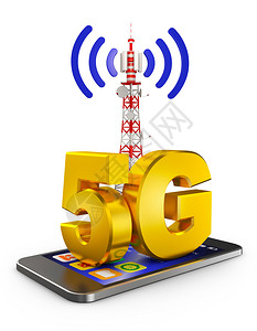 5G和智能手机G在上通讯塔3D插图电信互联网图片