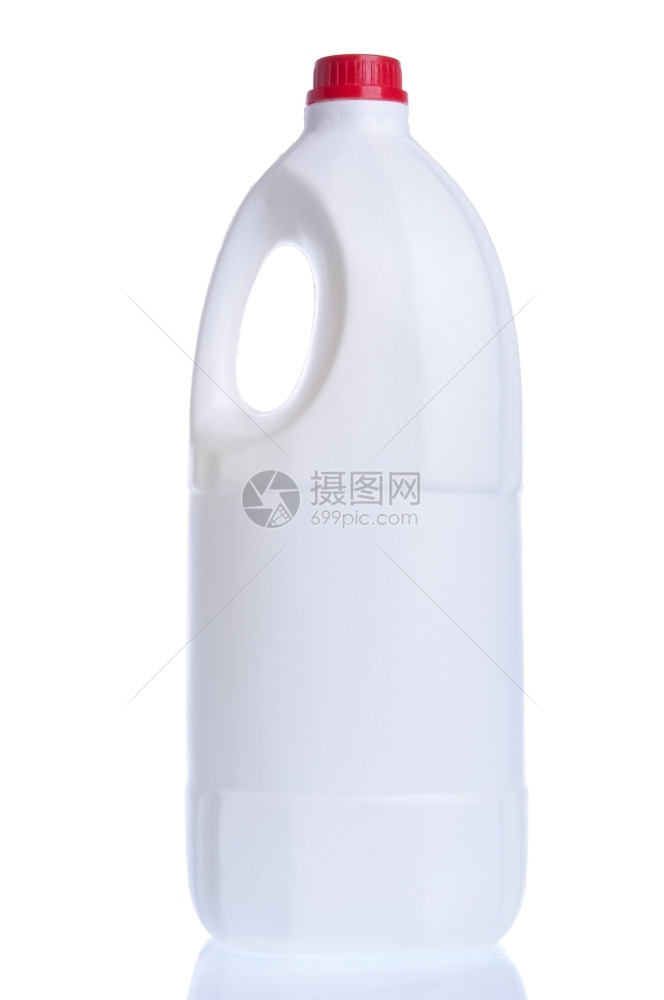 满的目消毒剂在白色背景上隔离的白色洗涤剂塑料瓶红帽图片