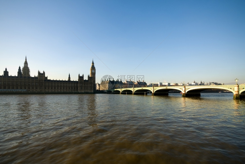 英语城市景观国伦敦威斯敏特桥和议会大厦英国伦敦蓝色的图片