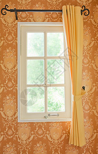 墙布料现代的白色窗口边上美丽的帘幕图片