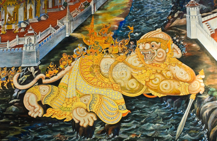 建造泰国曼谷WatPhraKaew公域Ramayana史诗泰国传统绘画艺术图片