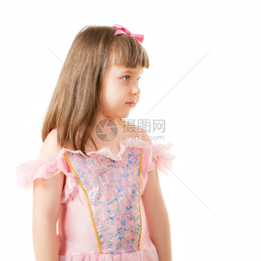 孤立在白种背景的可爱小女孩柔软的公主正方形图片