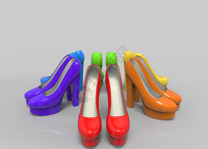 橙3d复制空间灰色背景上的彩虹色风格高跟鞋奢华魅力图片