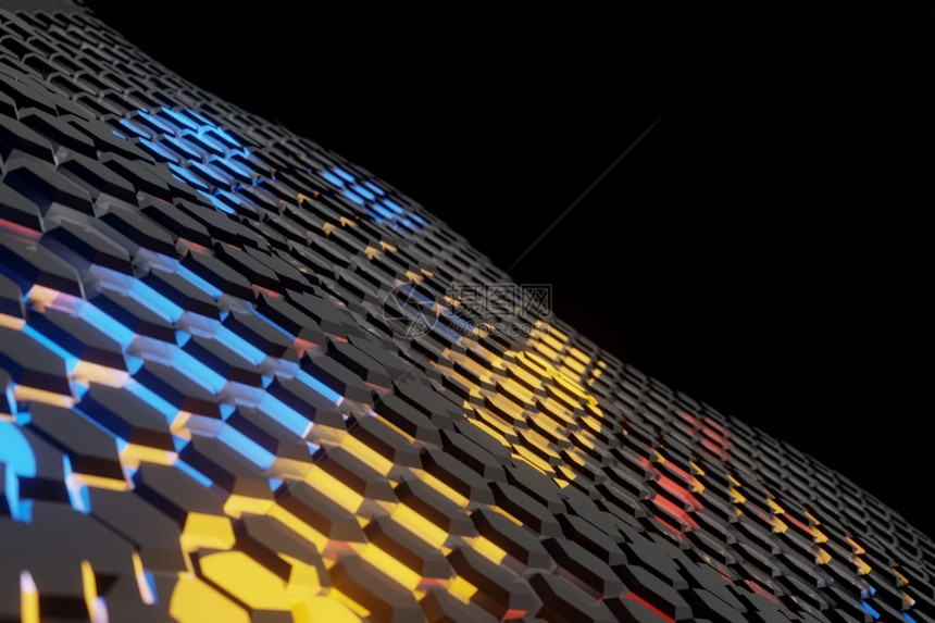 联系插图黑色的抽象未来六边形波技术A动画背景3d图片