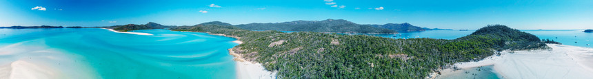 岛屿澳大利亚昆士兰Whitehaven海滩全景空中观察蓝色的图片