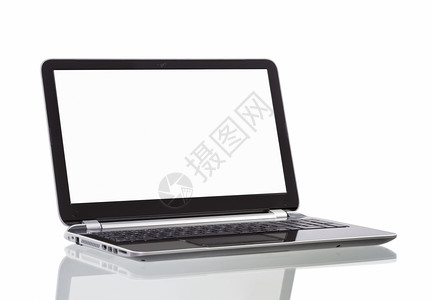 白色背景上空屏幕的笔记本电脑白色的子键盘图片