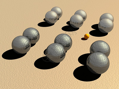 两队大金式平板球和两队小橘子插在沙滩上外部法语松弛金属的高清图片素材