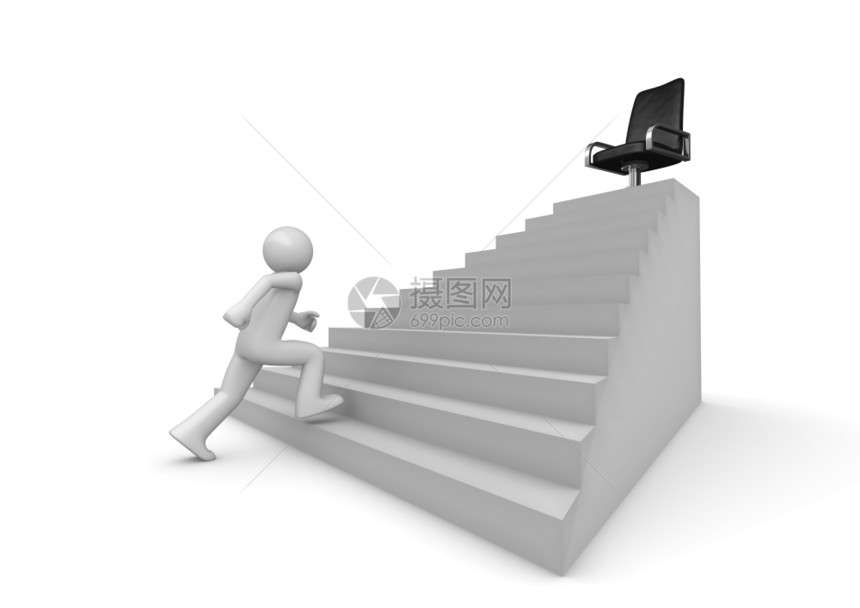 白色的在职业阶梯上行走白色背景系列的3个孤立人物椅子采用图片