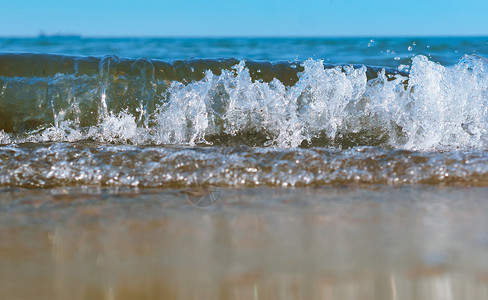 加里宁格勒溅海滩水泡沫浪岸边的兴奋水沸腾海浪水泡沫沸腾图片