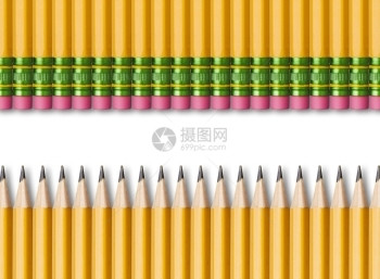 擦除学校工作白色背景上孤立的黄色铅笔行图片
