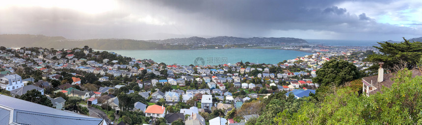景观海洋新西兰维多利亚山MtVictoria的全景空中观测图片