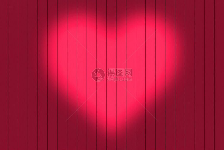 3d在红木板壁背景上显示心脏形状灯光木头粮食桌子图片