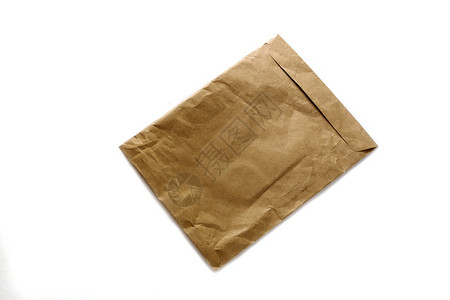 邮资交流Brown信封带有白背景上孤立的文件数据图片