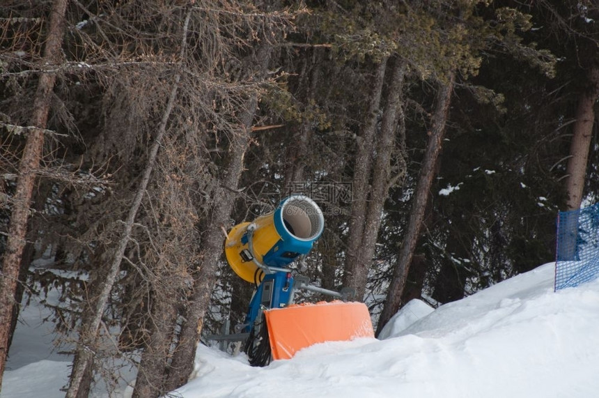 霜位于意大利阿尔卑斯山维诺森林前滑雪斜坡边的制作机景观男图片