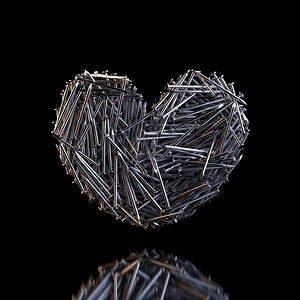 磁的建造铁由黑背景的笔迹反射所创造的心脏图片