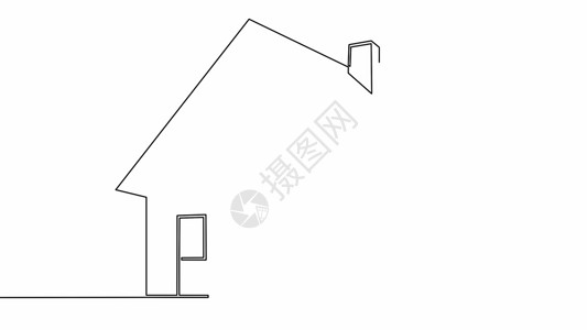 云智造简单的自画动连续线标志家建筑造代理手绘白色背景上的黑线自画单连续线标志房子的简单动画形状建筑插图学设计图片