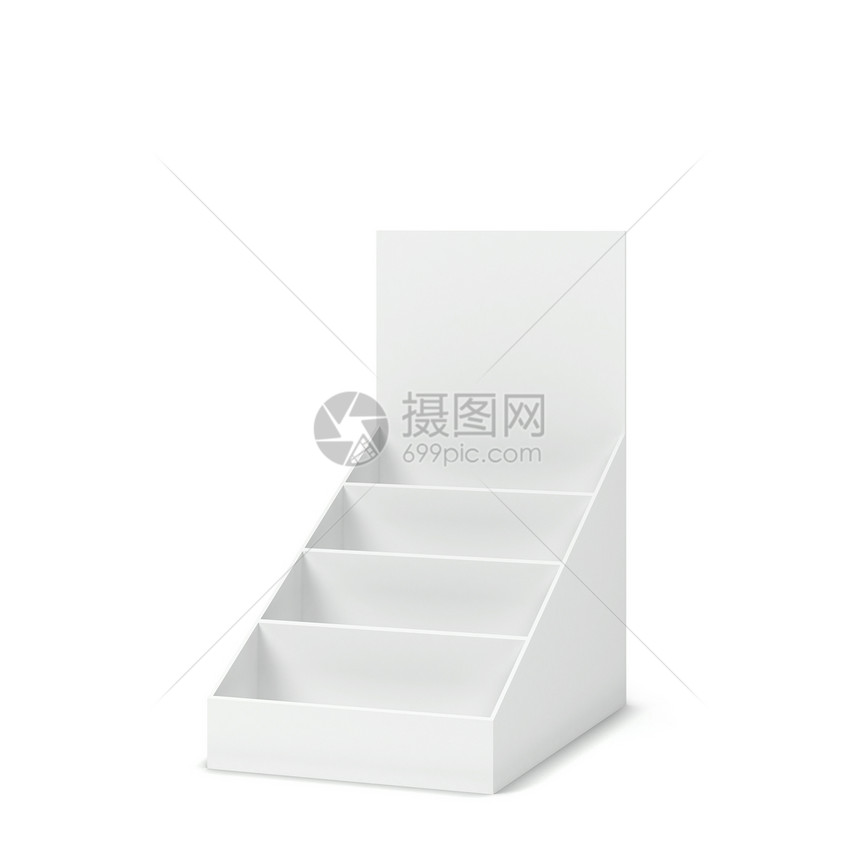 商业超级市场白色背景上孤立的空白纸板显示模型3d插图空的图片