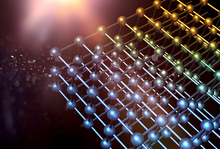 生物技术科学纳米粒子3D结构网格内有原子和深底的装束模型图片