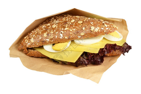 面包谷物沙拉白背景的桑威奇三明治图片