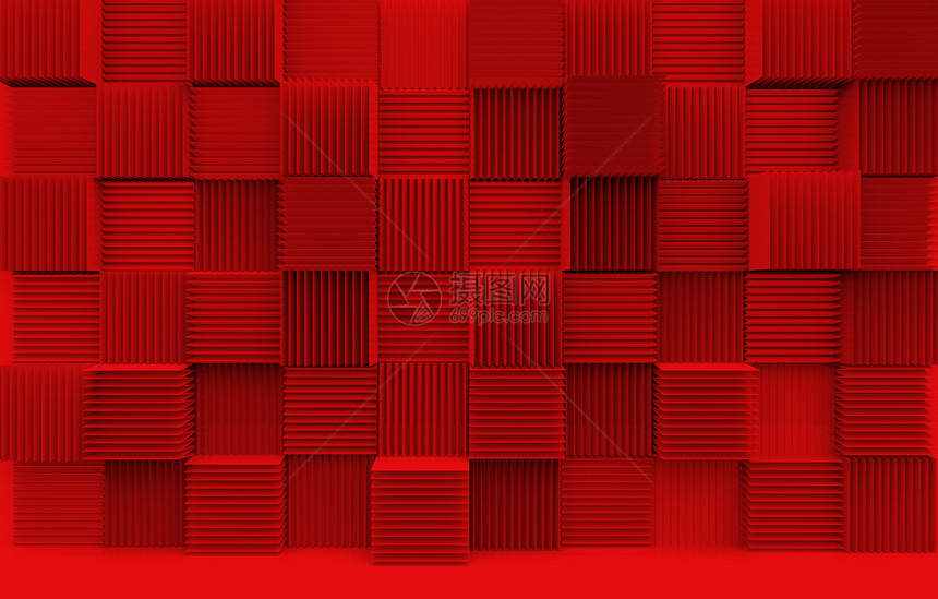 重复3d抽象的奢侈艺术堆叠图案红色立方体框壁背景目的内部图片