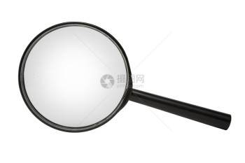 圆形的小心搜索白色背景上隔绝的放大镜图片