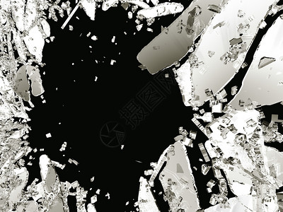 危险碰撞保黑色3D插图显示的玻璃碎片或图片