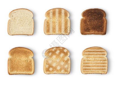 洞放食物一组六片面包在白色背景上分离图片