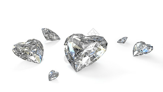 玻璃很少的心形钻石在白色背景上被孤立火花优雅背景图片