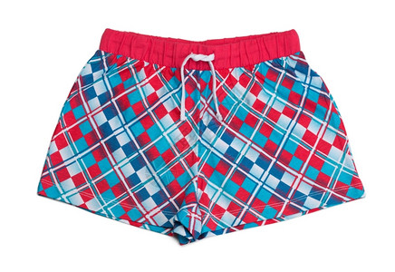 红色和蓝的白格形短裤穿子游泳背景图片