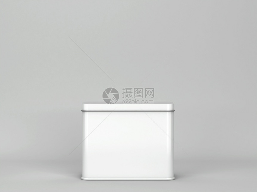 厨房盒礼物白锡可以在灰色背景上模拟3d插图图片