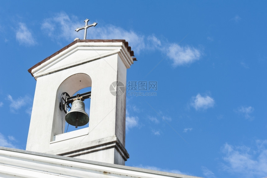 古老的小钟塔乡村教堂一号的钟声蓝色宗教图片