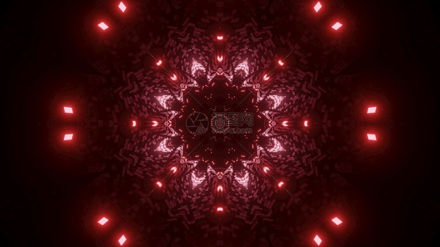 艺术三德图解抽象背景由魔法花形成圆的空间隧道用红虹灯照亮Ornamental红色ccifi隧道3d插图背景菲星错觉图片